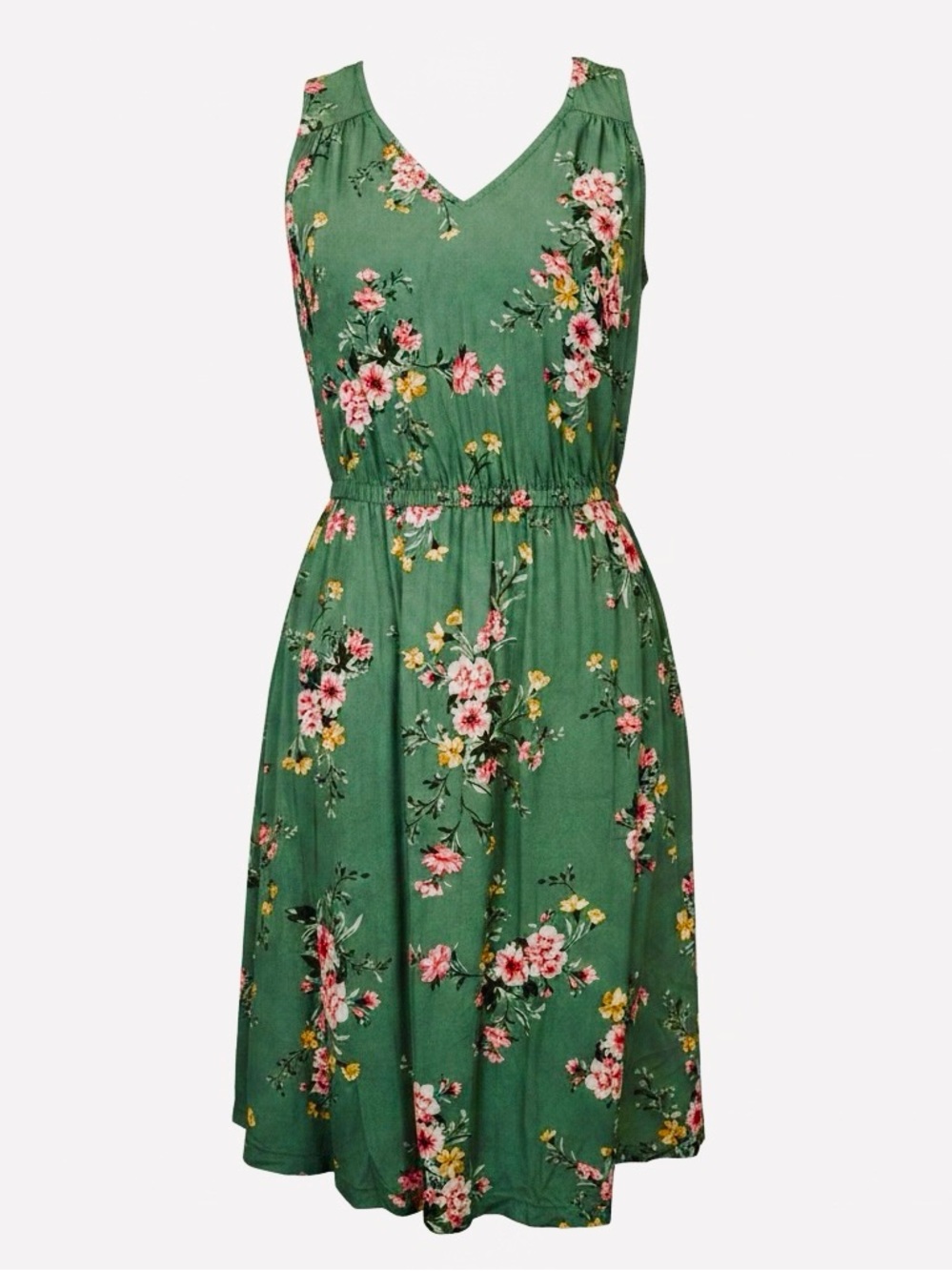 Old Navy Sleeveless Olive Green Floral V-Neck Viscose Blend Sundress Size XS